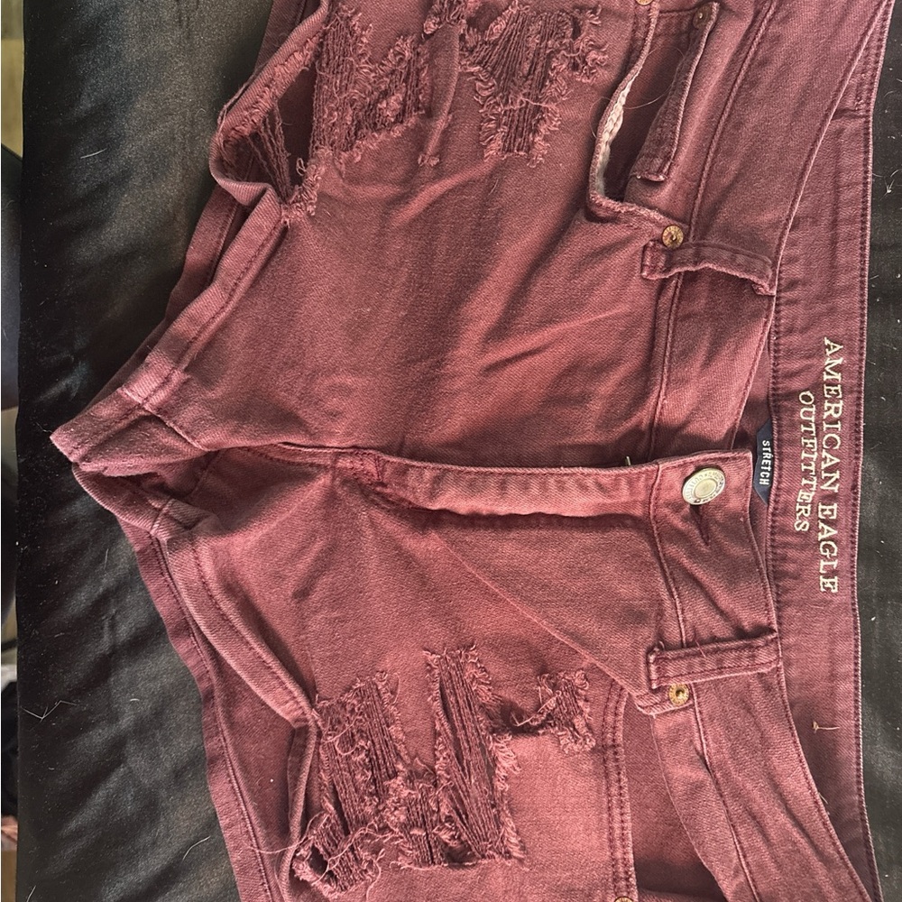 American Eagle Outfitters Red Distressed Jean Shorts
